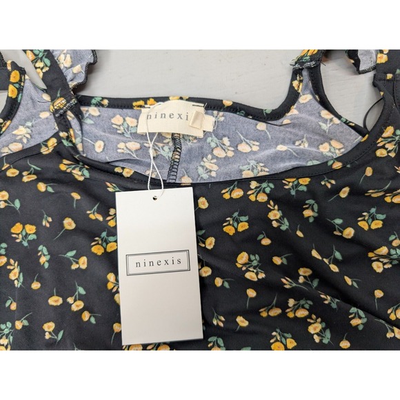 Ninexis Maxi Dress Women's Plus 1X Black Ruffle Floral Cottagecore Maternity NWT - Picture 4 of 11